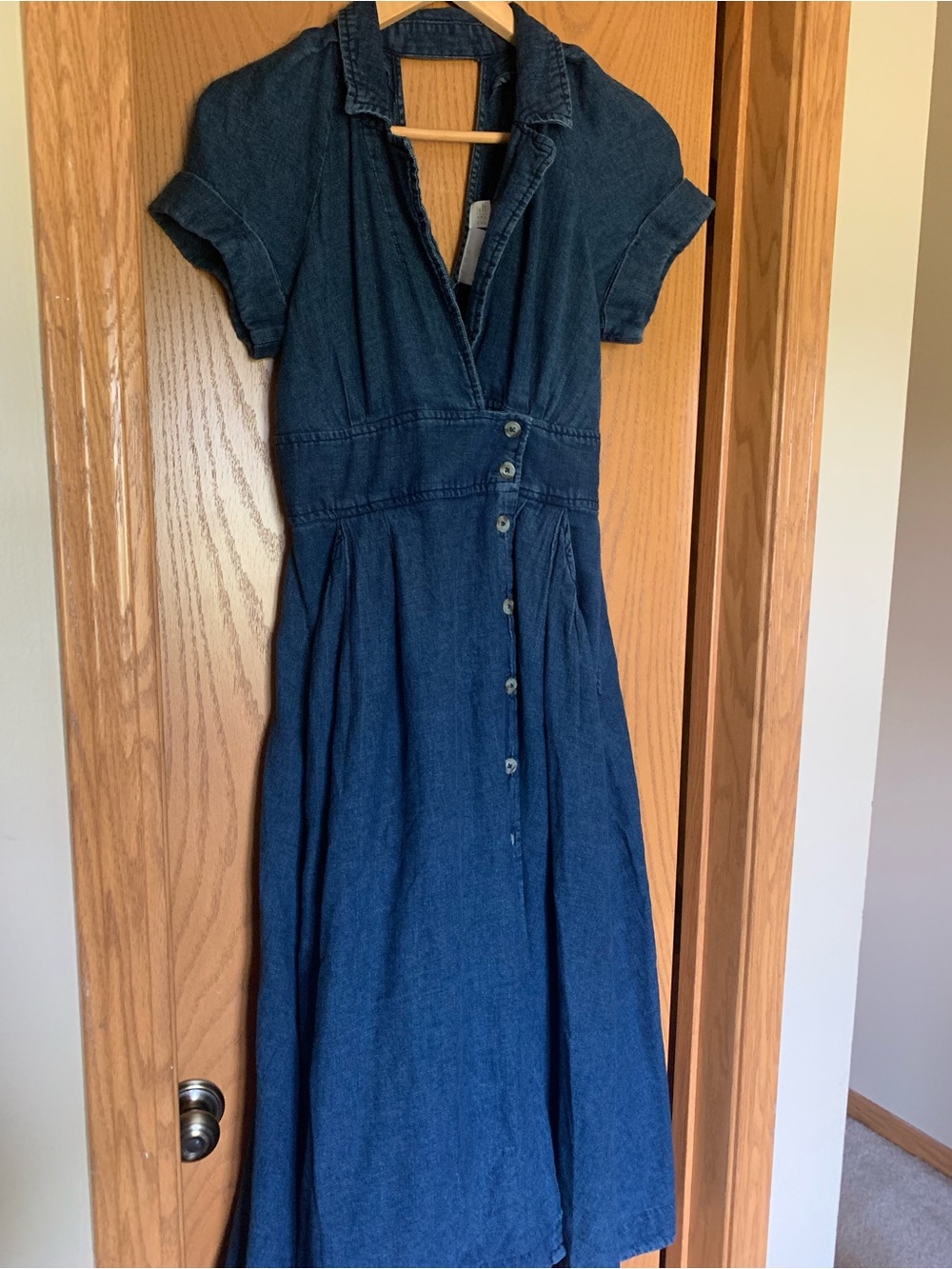 Maeve Classic Dark Blue Denim Button-Front Women's Dress